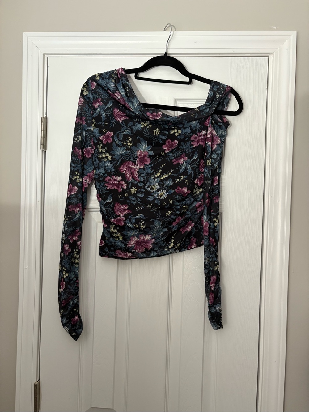 NWT By Anthropologie Mesh Long Sleeve Asymmetric Top - Picture 2 of 6